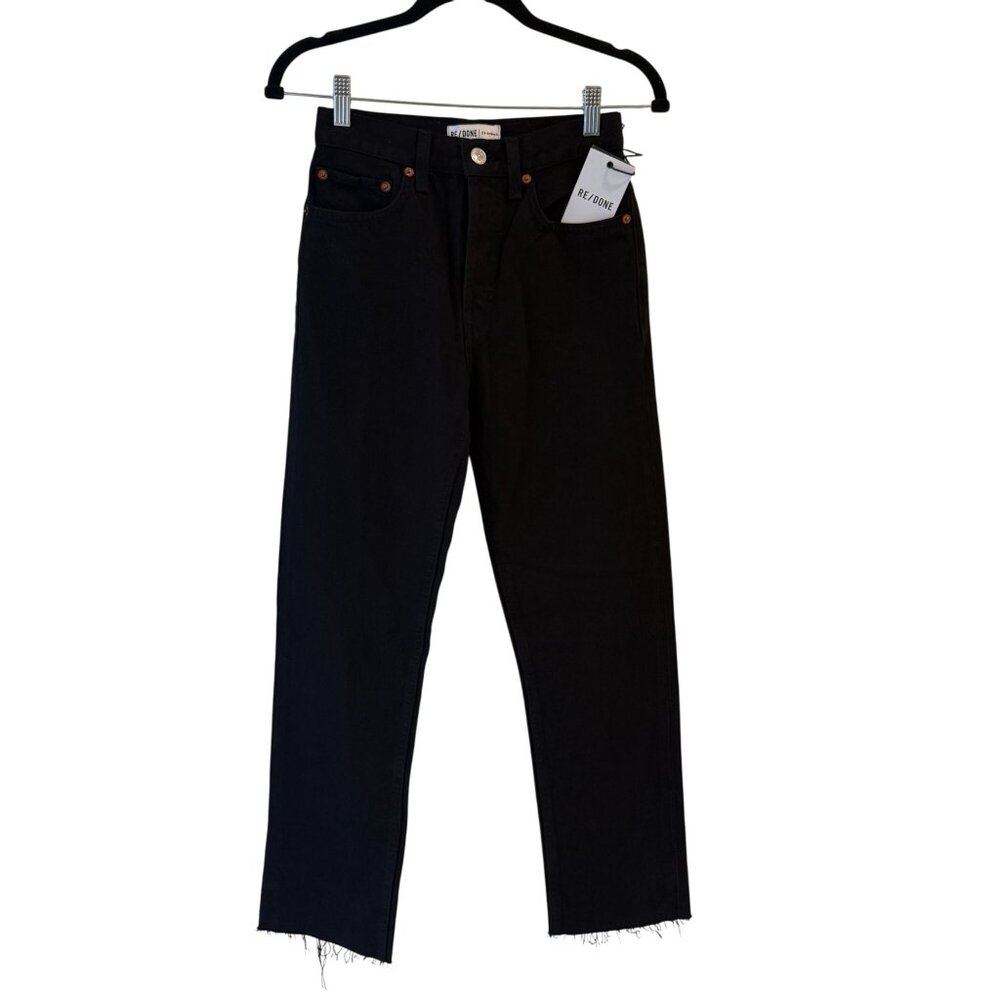 ReDone Black Button Fly Super High Waist Raw Hem Jeans Size 23 Straight Leg